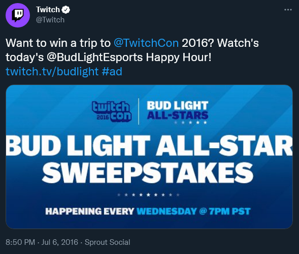 Twitch Bud Light campaign during TwitchCon 2016